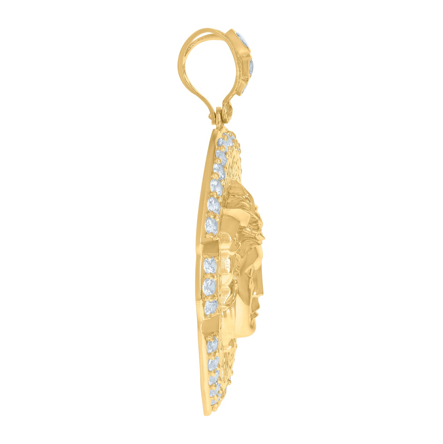 10K Yellow Gold Mens Cubic-Zirconia Medusa Egyptian Fashion Charm Pendant