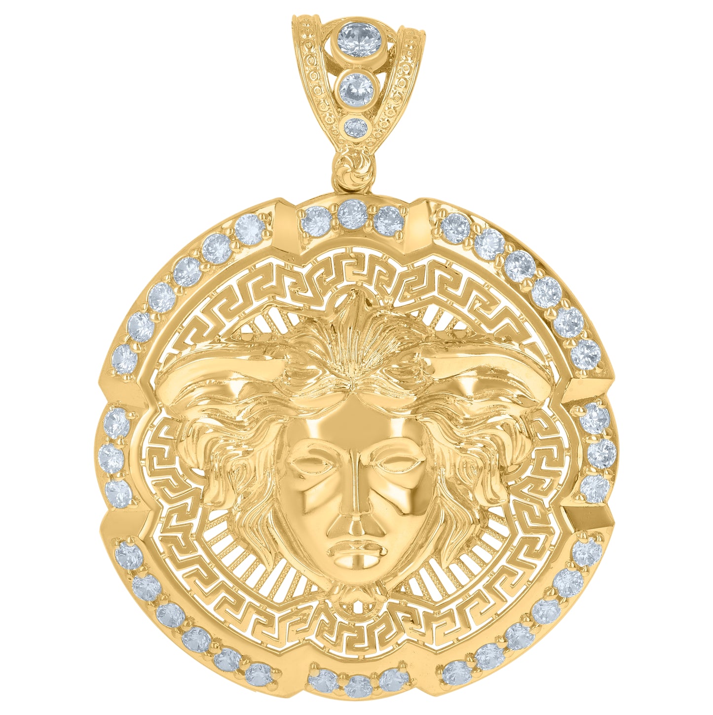10K Yellow Gold Mens Cubic-Zirconia Medusa Egyptian Fashion Charm Pendant
