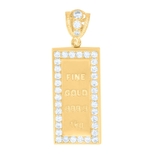 10K Yellow Gold Mens Cubic-Zirconia Fine Gold Bar Currency Charm Pendant