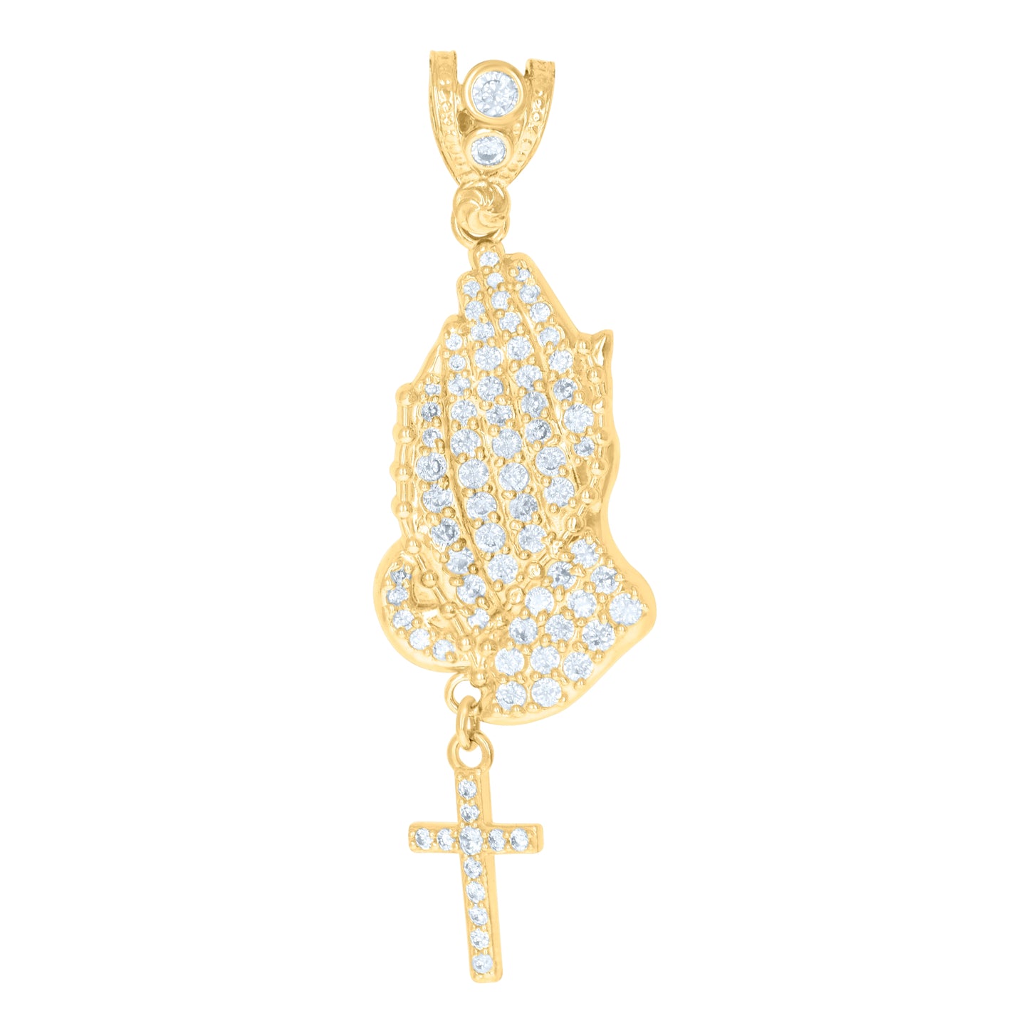 10K Yellow Gold Mens Cubic-Zirconia Symbol Praying Hands Religious Charm Pendant