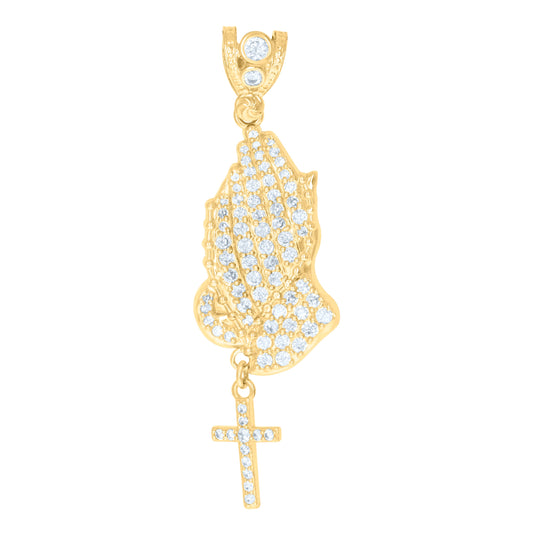 10K Yellow Gold Mens Cubic-Zirconia Symbol Praying Hands Religious Charm Pendant