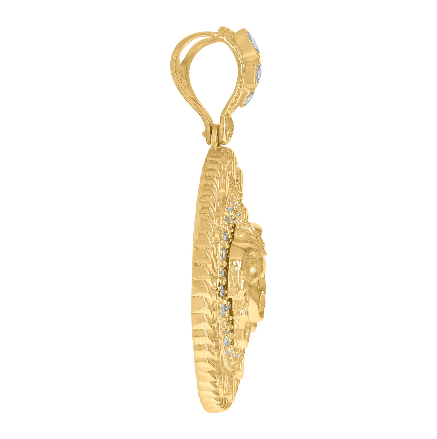 10K Yellow Gold Mens Cubic-Zirconia Medusa Egyptian Fashion Charm Pendant