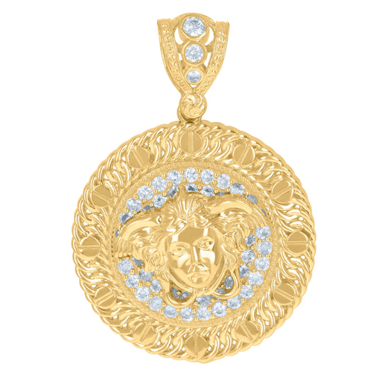 10K Yellow Gold Mens Cubic-Zirconia Medusa Egyptian Fashion Charm Pendant
