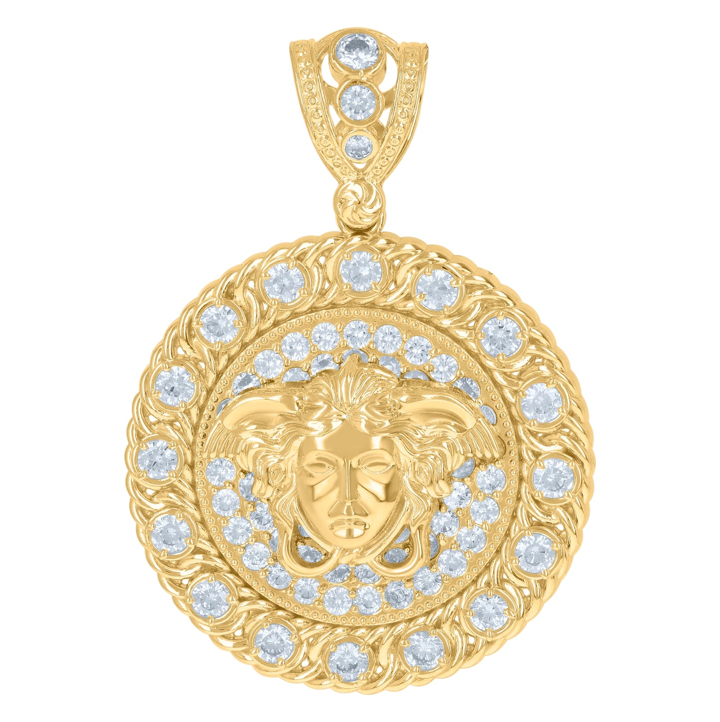 10K Yellow Gold Mens Cubic-Zirconia Medusa Egyptian Fashion Charm Pendant