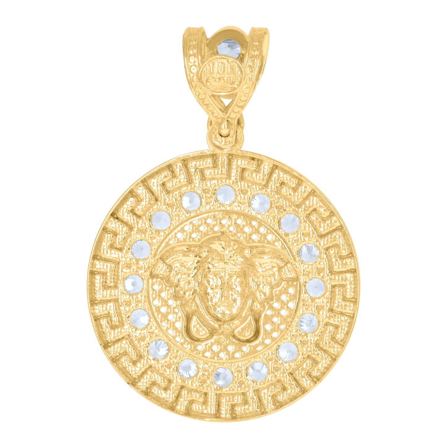 10K Yellow Gold Mens Princess-cut Round Cubic-Zirconia Medusa Egyptian Fashion Charm Pendant