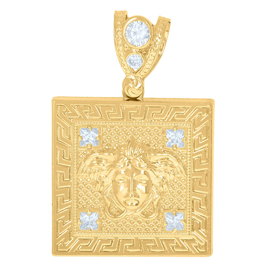 10K Yellow Gold Mens Princess-cut Round Cubic-Zirconia Medusa Egyptian Fashion Charm Pendant