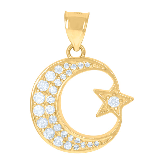 10K Yellow Gold Mens Cubic-Zirconia Religious Symbols Moon Star Celestial Charm Pendant