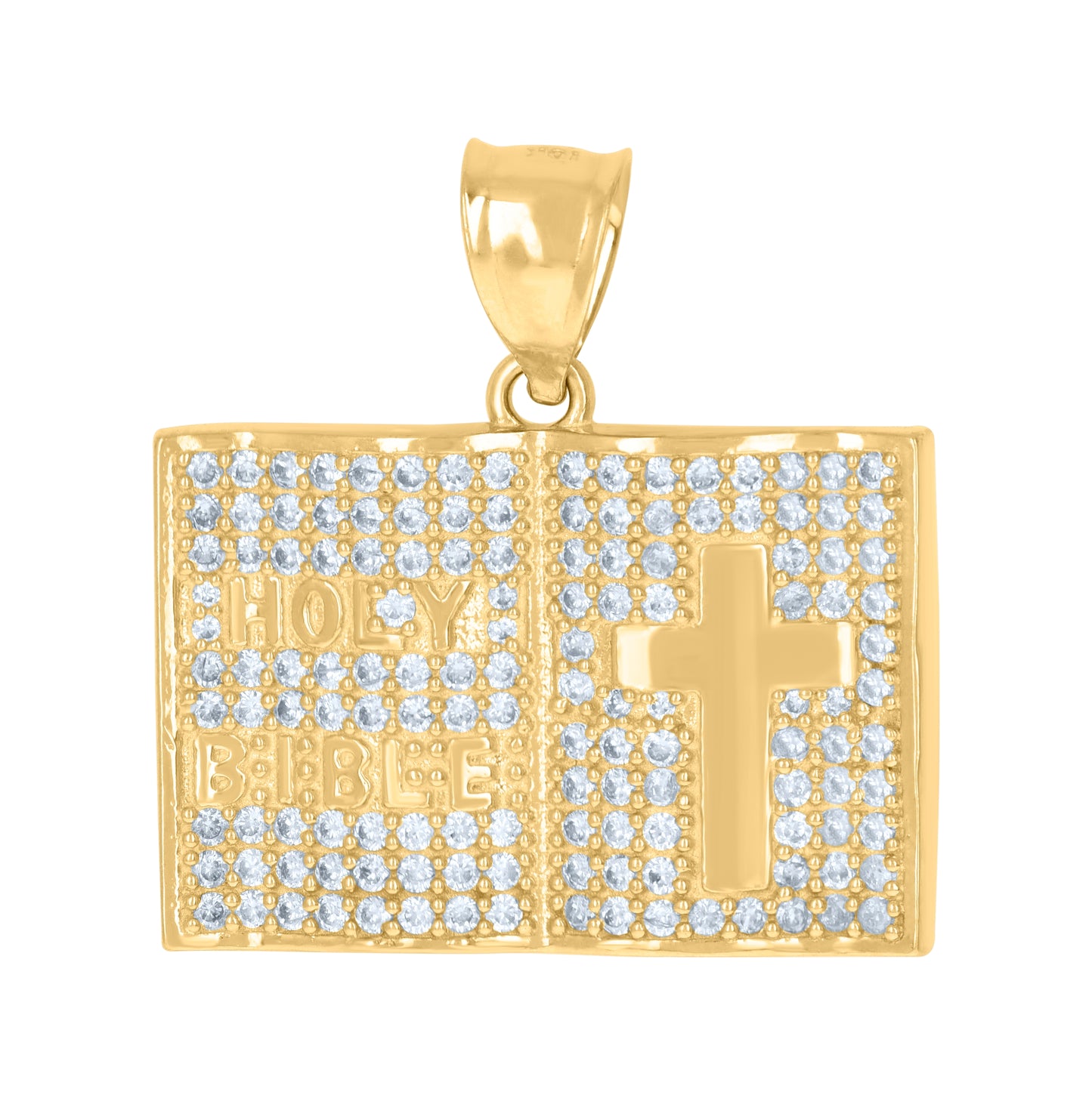 10K Yellow Gold Mens Cubic-Zirconia Religious Symbols Holy Bible Charm Pendant