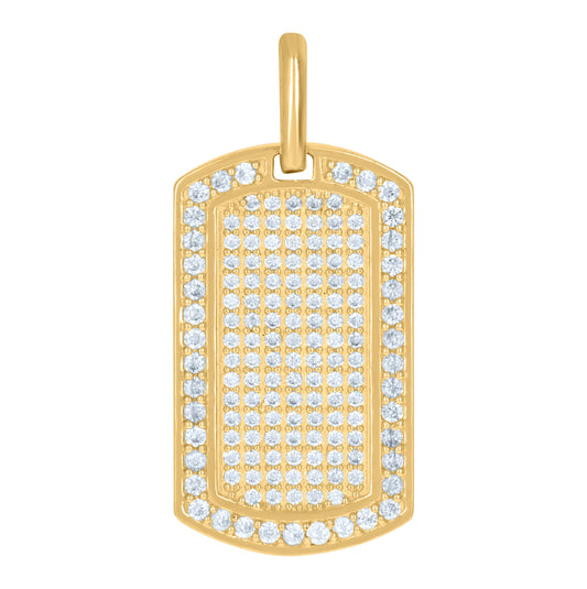 10K Yellow Gold Mens Cubic-Zirconia Dog Tag Charm Pendant