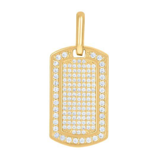 10K Yellow Gold Mens Cubic-Zirconia Dog Tag Charm Pendant
