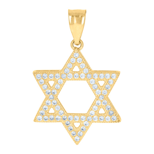10K Yellow Gold Mens Cubic-Zirconia Star Of David Religious Symbol Charm Pendant
