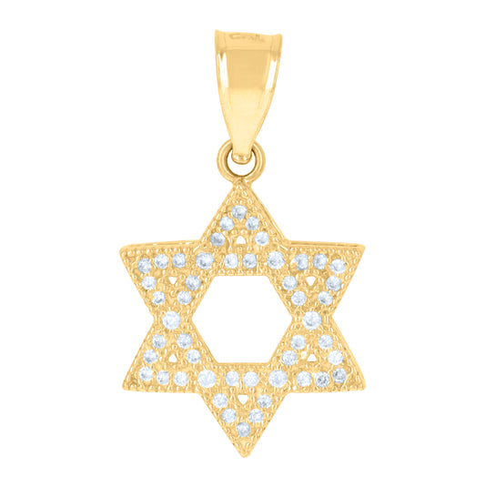 10K Yellow Gold Mens Cubic-Zirconia Star Of David Religious Symbol Charm Pendant