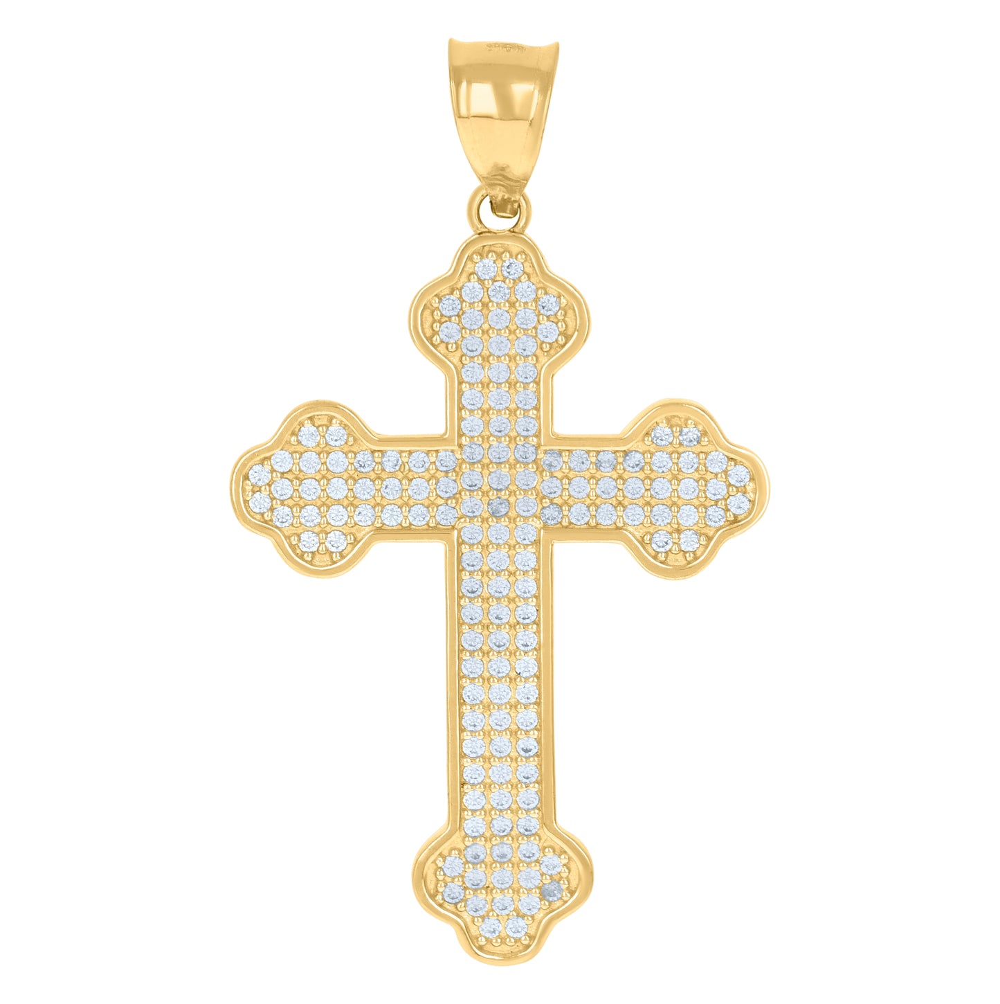 10K Yellow Gold Mens Cubic-Zirconia Religious Budded Cross Charm Pendant