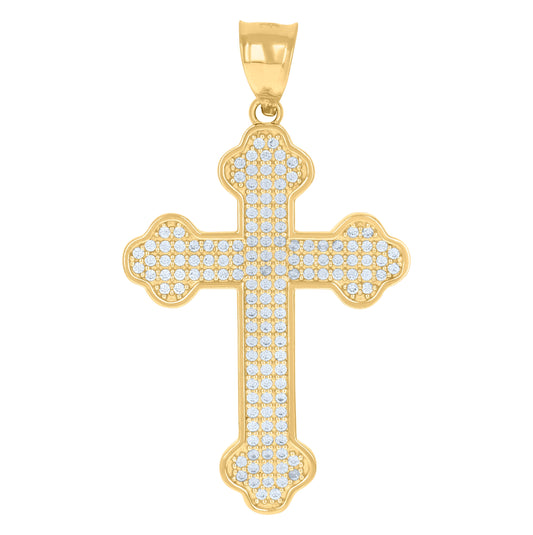 10K Yellow Gold Mens Cubic-Zirconia Religious Budded Cross Charm Pendant