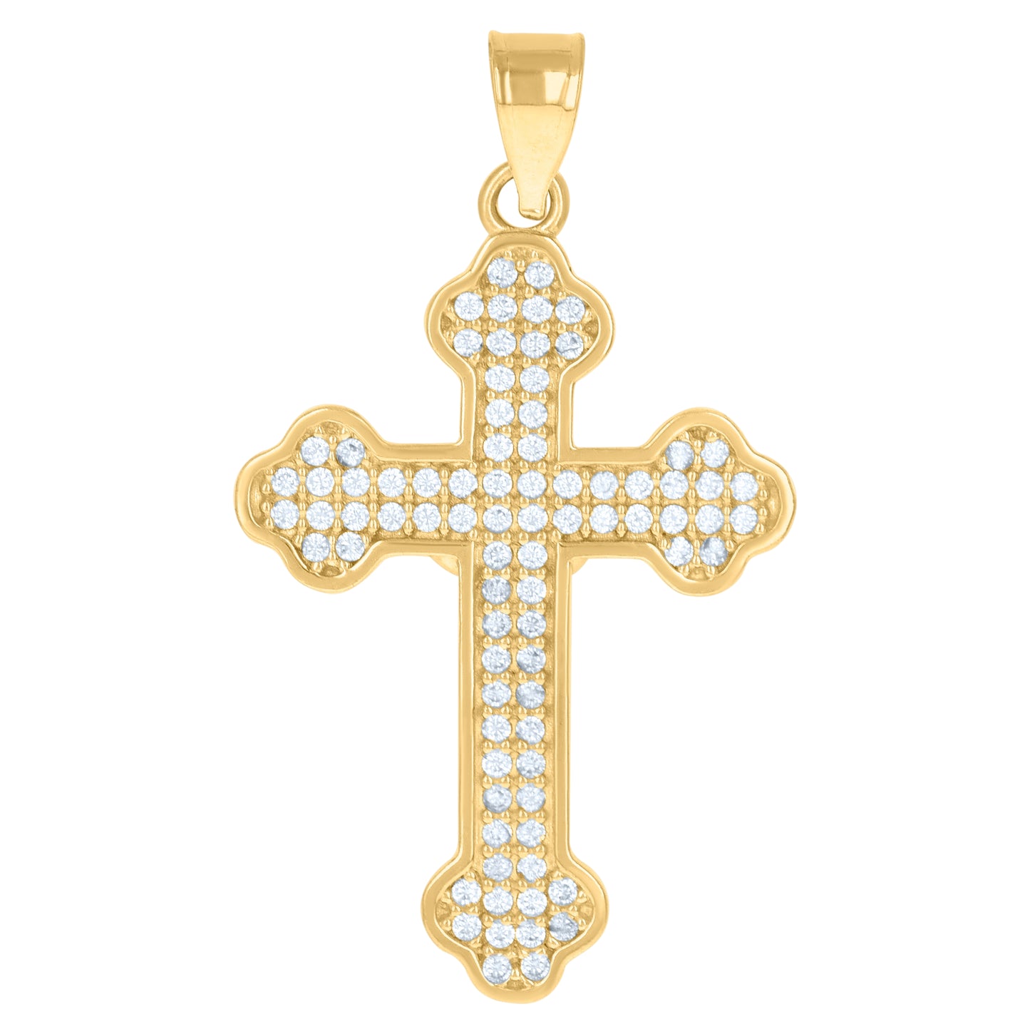 10K Yellow Gold Mens Cubic-Zirconia Religious Budded Cross Charm Pendant