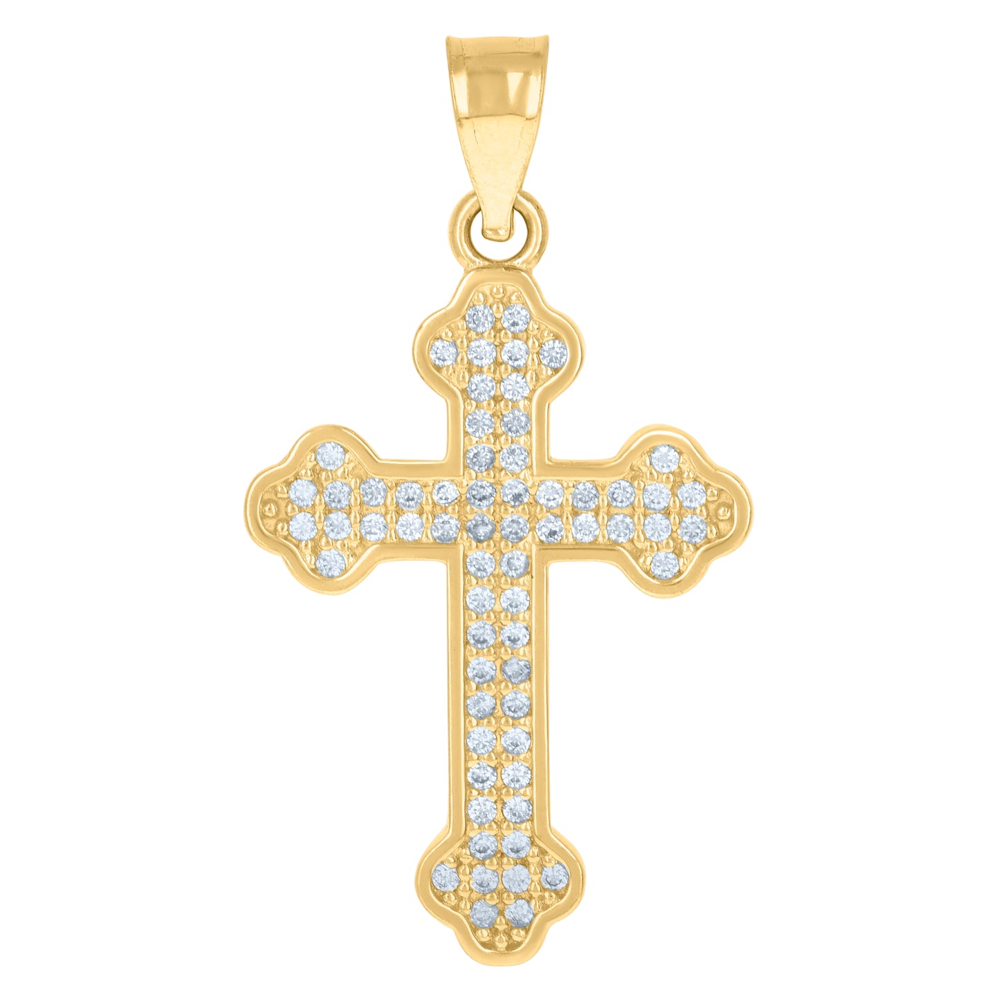 10K Yellow Gold Mens Cubic-Zirconia Religious Budded Cross Charm Pendant