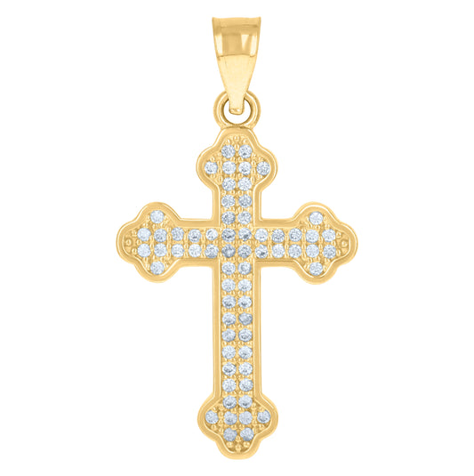 10K Yellow Gold Mens Cubic-Zirconia Religious Budded Cross Charm Pendant