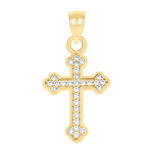 10K Yellow Gold Mens Cubic-Zirconia Religious Budded Cross Charm Pendant