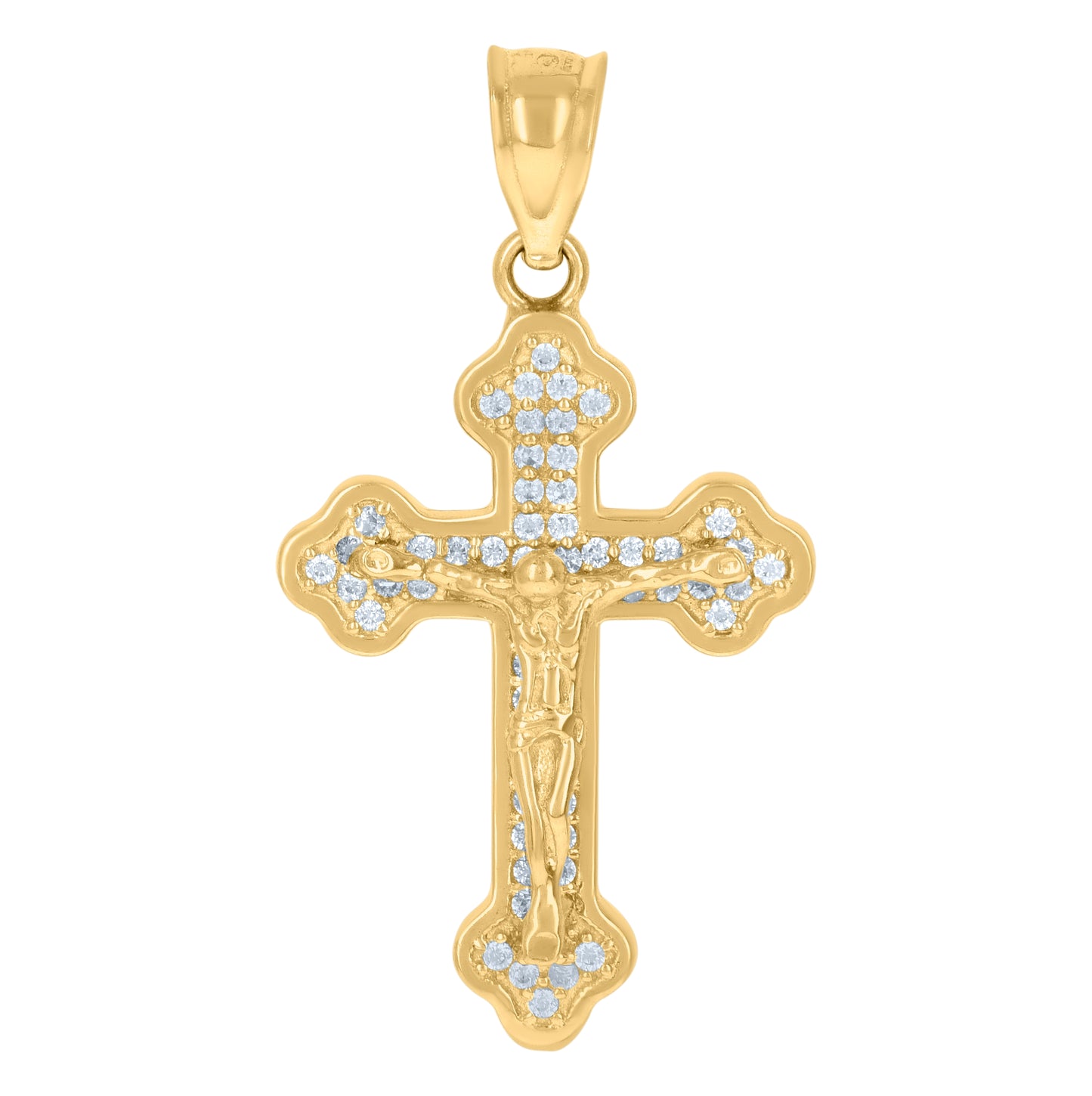 10K Yellow Gold Mens Cubic-Zirconia Religious Budded Cross Crucifix Charm Pendant