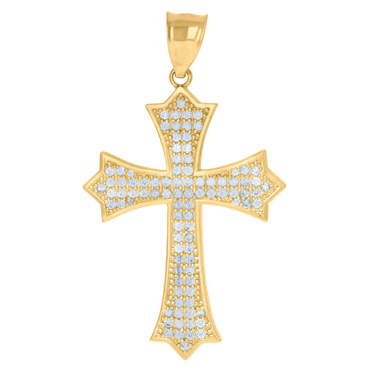 10K Yellow Gold Mens Cubic-Zirconia Religious Fleur De Lis Cross Charm Pendant