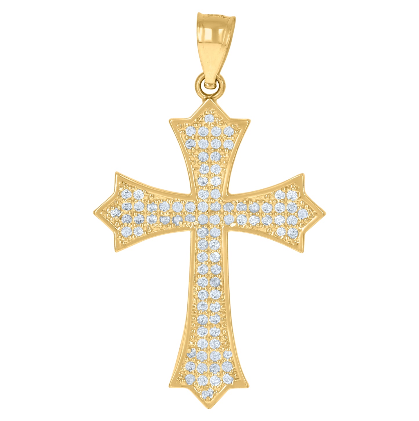 10K Yellow Gold Mens Cubic-Zirconia Religious Fleur De Lis Cross Charm Pendant