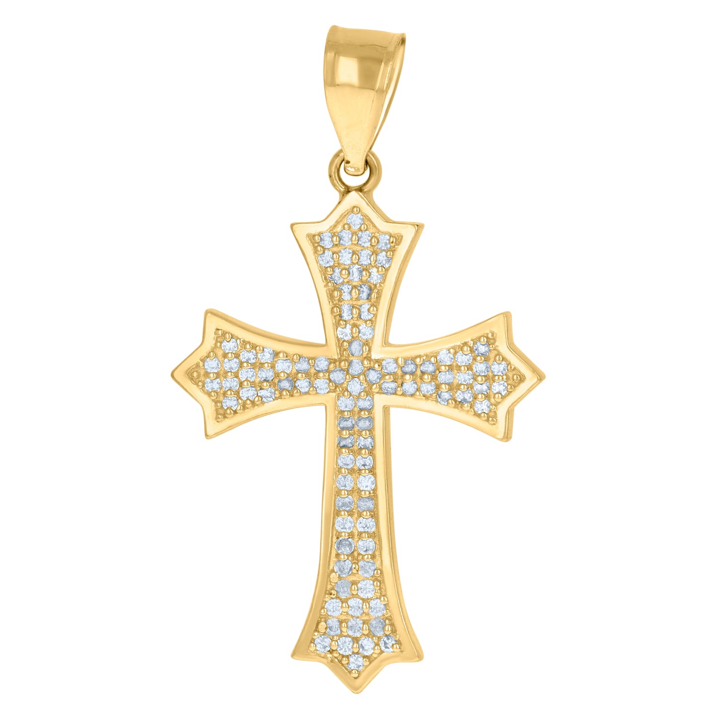 10K Yellow Gold Mens Cubic-Zirconia Religious Fleur De Lis Cross Charm Pendant