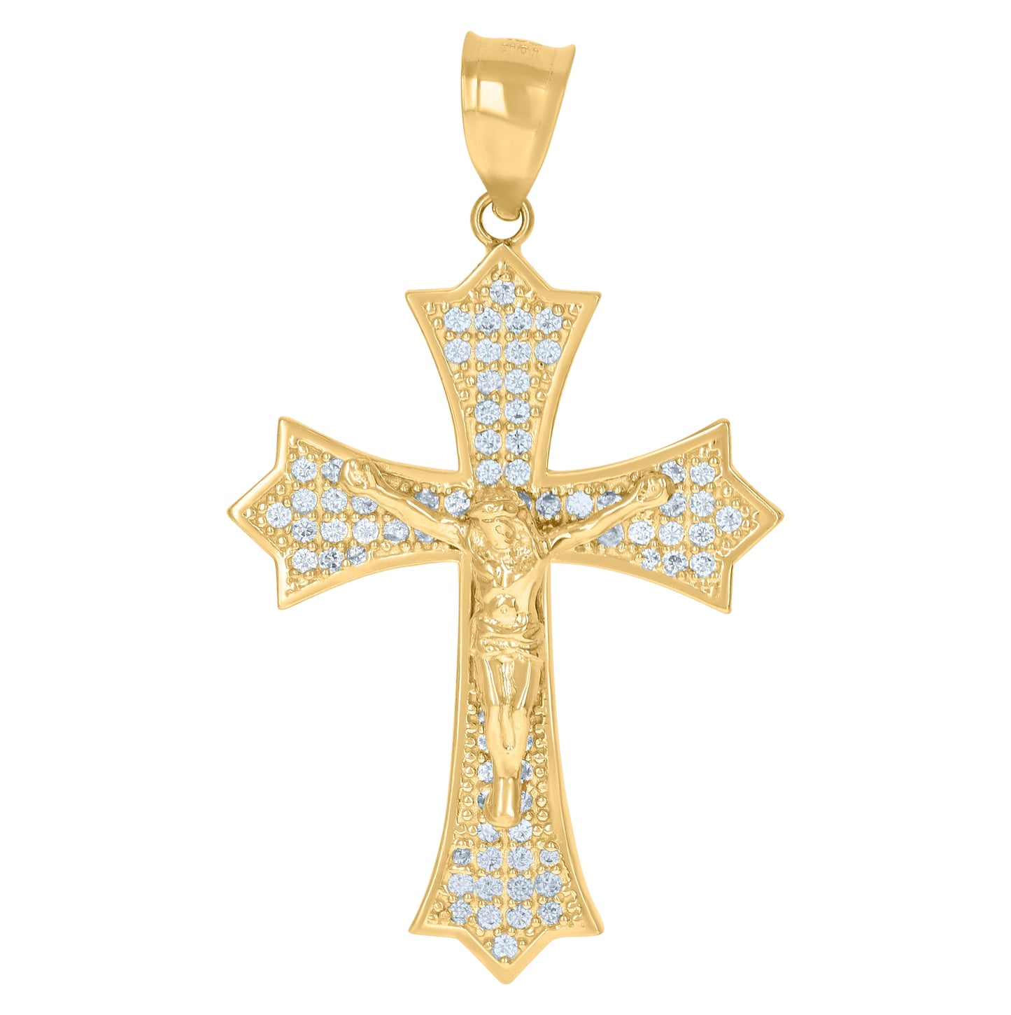 10K Yellow Gold Mens Cubic-Zirconia Religious Fleur De Lis Crucifix Cross Charm Pendant