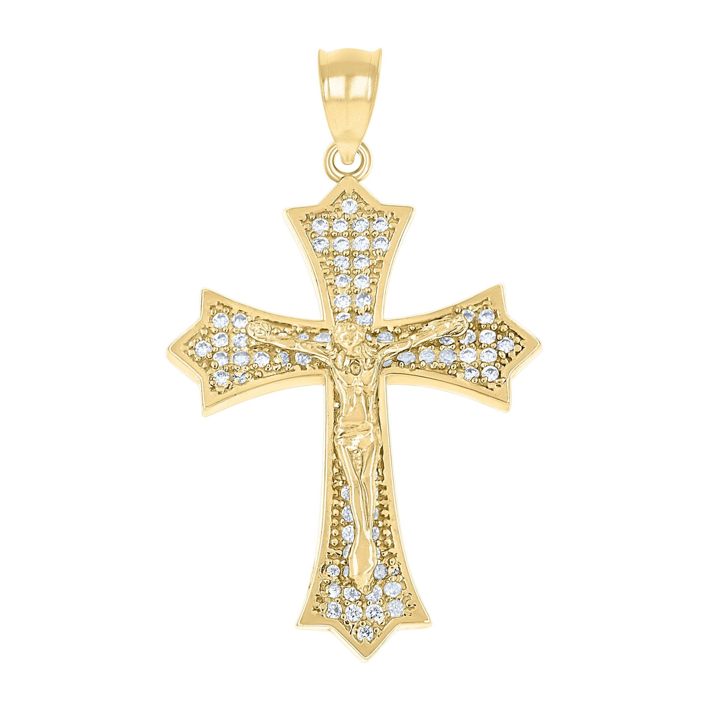 10K Yellow Gold Mens Cubic-Zirconia Crucifix Cross Religious Charm Pendant