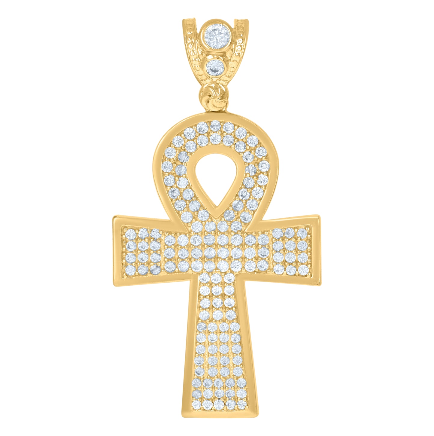 10K Yellow Gold Mens Cubic-Zirconia Religious Ankh Cross Egyptian Charm Pendant
