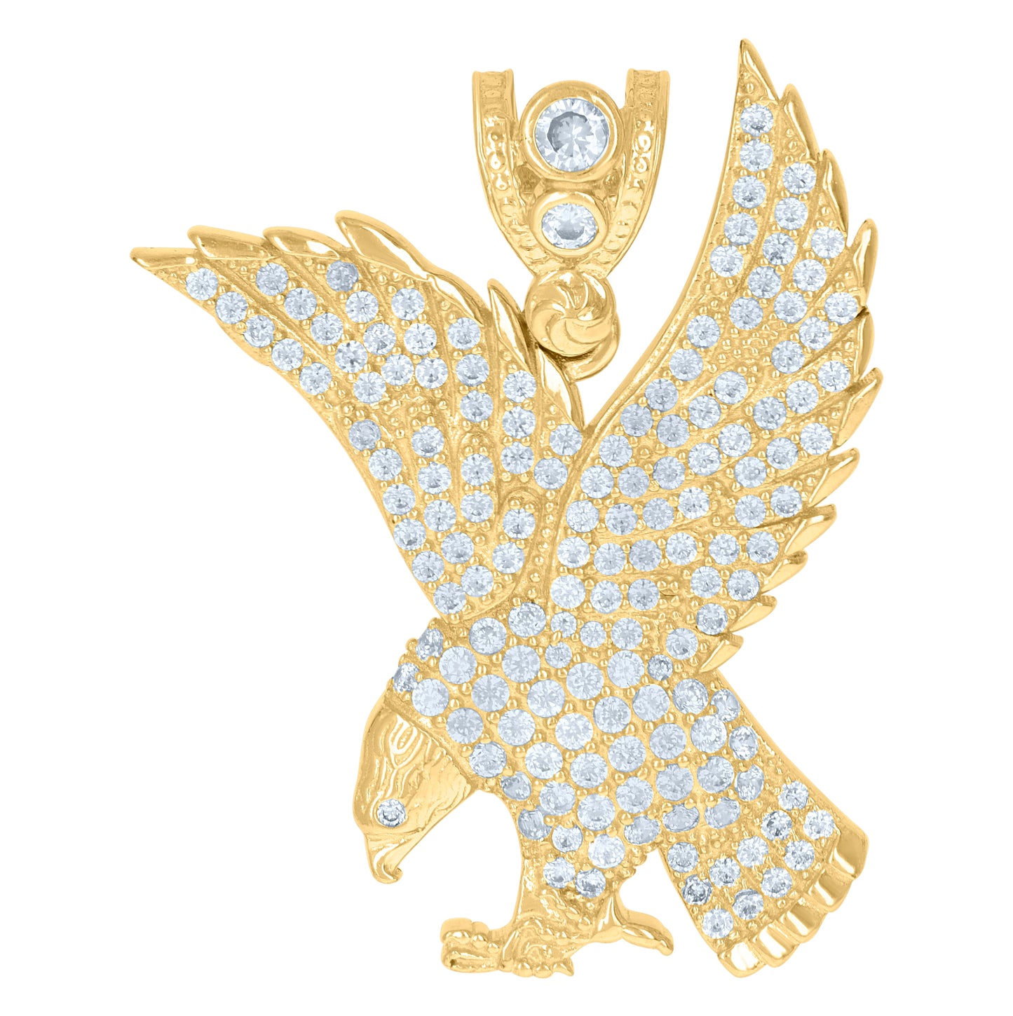 10K Yellow Gold Mens Cubic-Zirconia Wildlife Bird Eagle Patriotism Charm Pendant