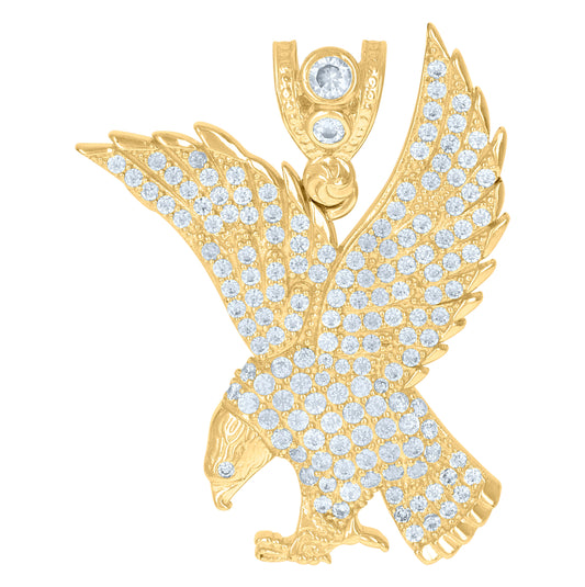 10K Yellow Gold Mens Cubic-Zirconia Wildlife Bird Eagle Patriotism Charm Pendant
