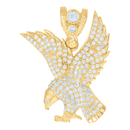 10K Yellow Gold Mens Cubic-Zirconia Wildlife Bird Eagle Patriotism Charm Pendant