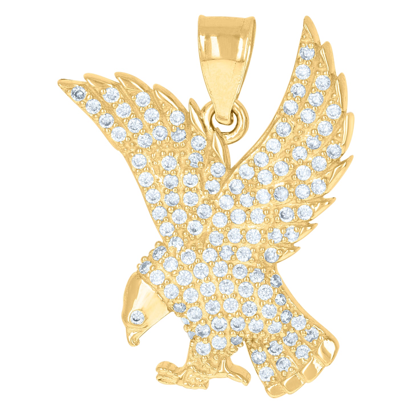 10K Yellow Gold Mens Cubic-Zirconia Wildlife Bird Eagle Patriotism Charm Pendant