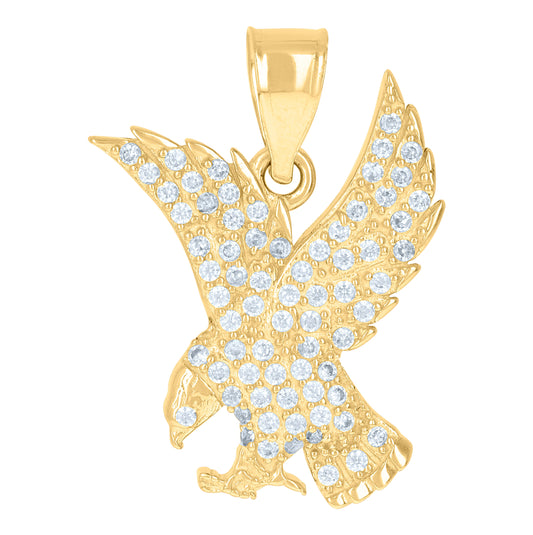 10K Yellow Gold Mens Cubic-Zirconia Wildlife Bird Eagle Patriotism Charm Pendant