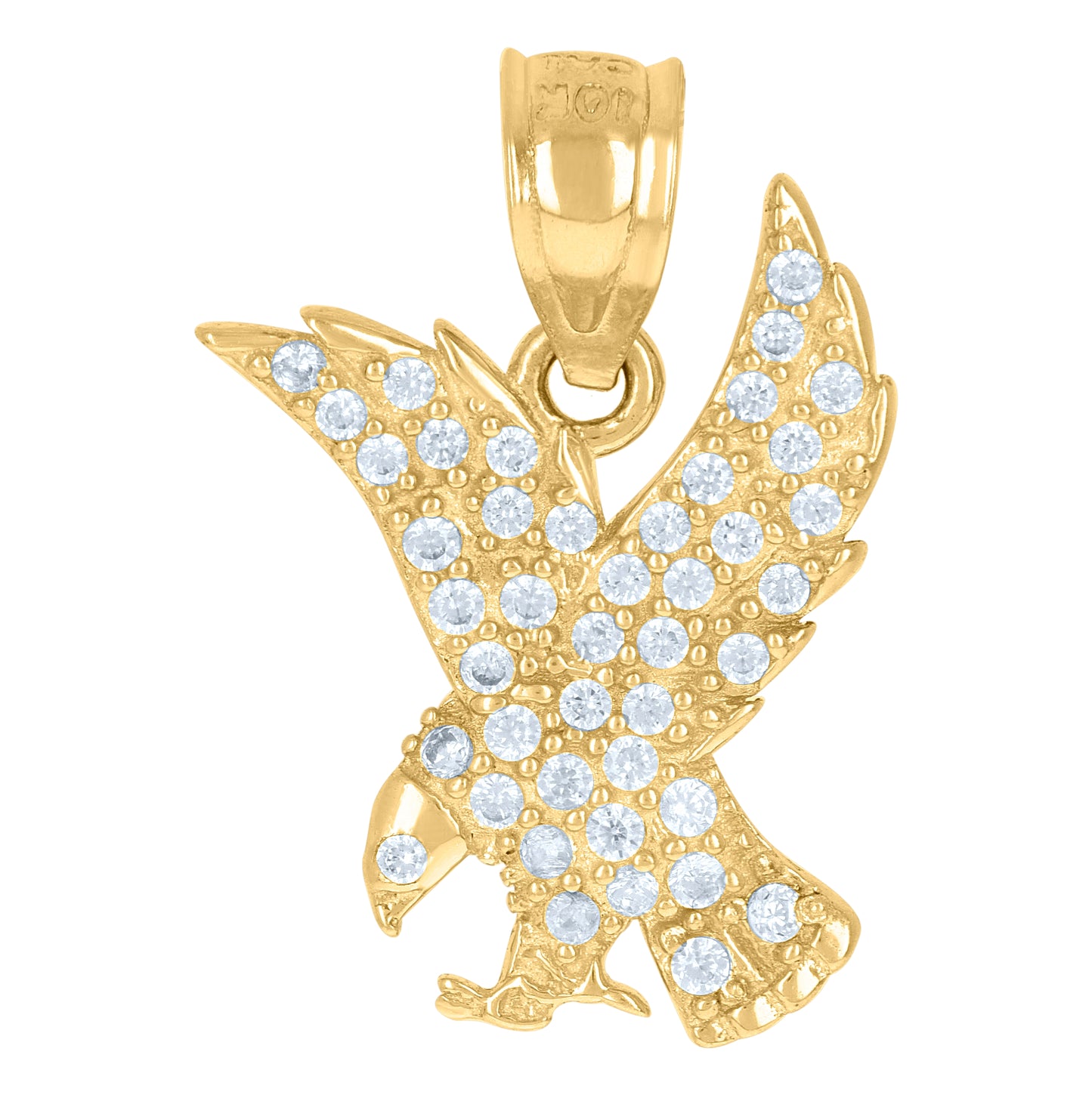 10K Yellow Gold Mens Cubic-Zirconia Wildlife Bird Eagle Patriotism Charm Pendant