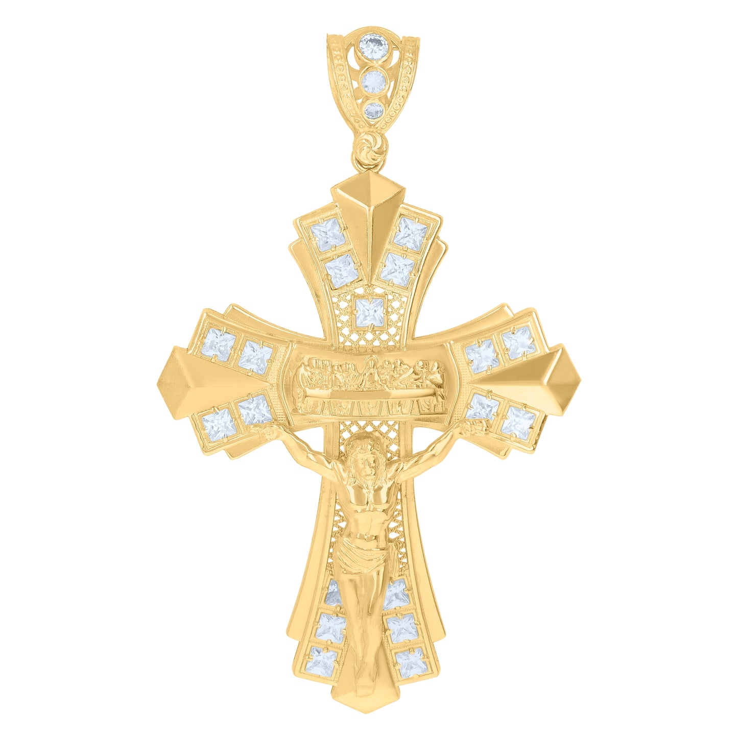 10K Yellow Gold Mens Cubic-Zirconia Crucifix Religious Charm Pendant
