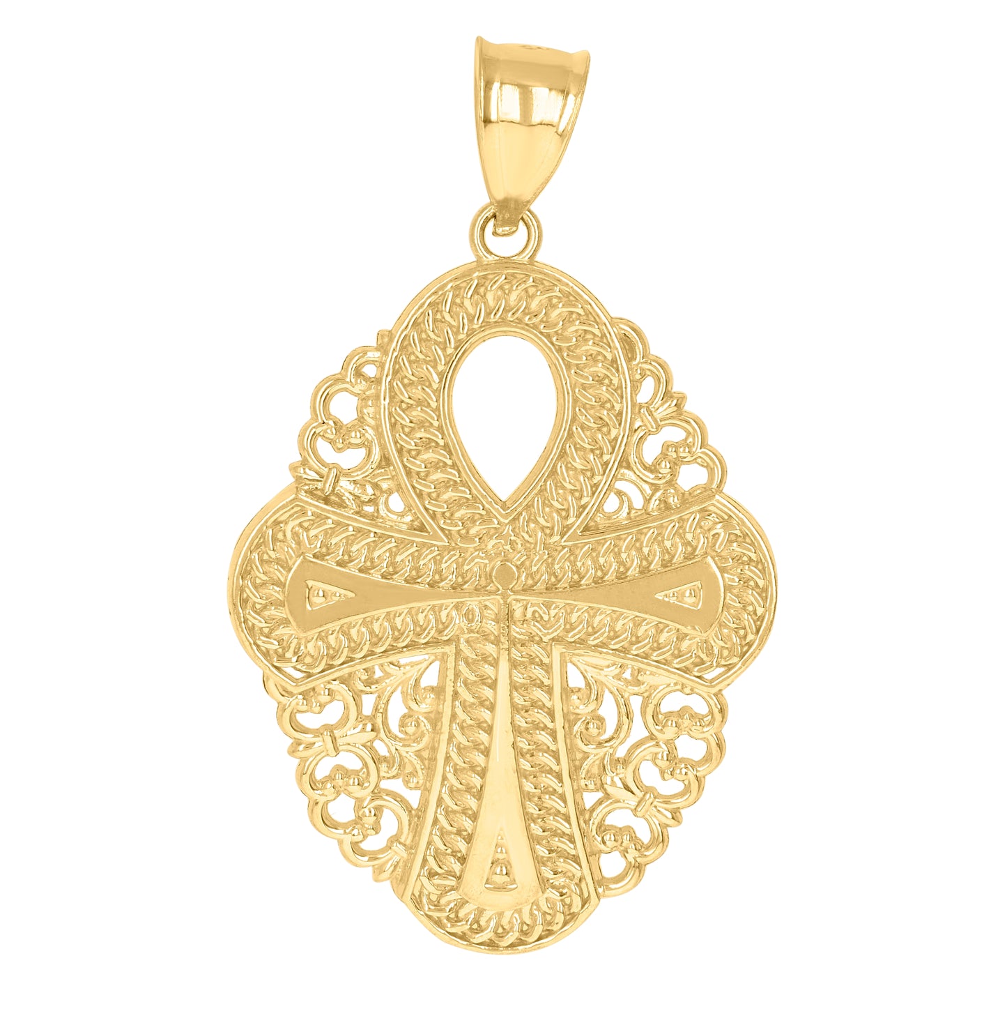 10K Yellow Gold Mens Religious Egyptian Ankh Cross Charm Pendant