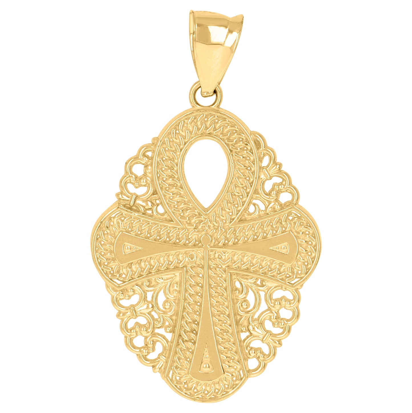 10K Yellow Gold Mens Religious Egyptian Ankh Cross Charm Pendant