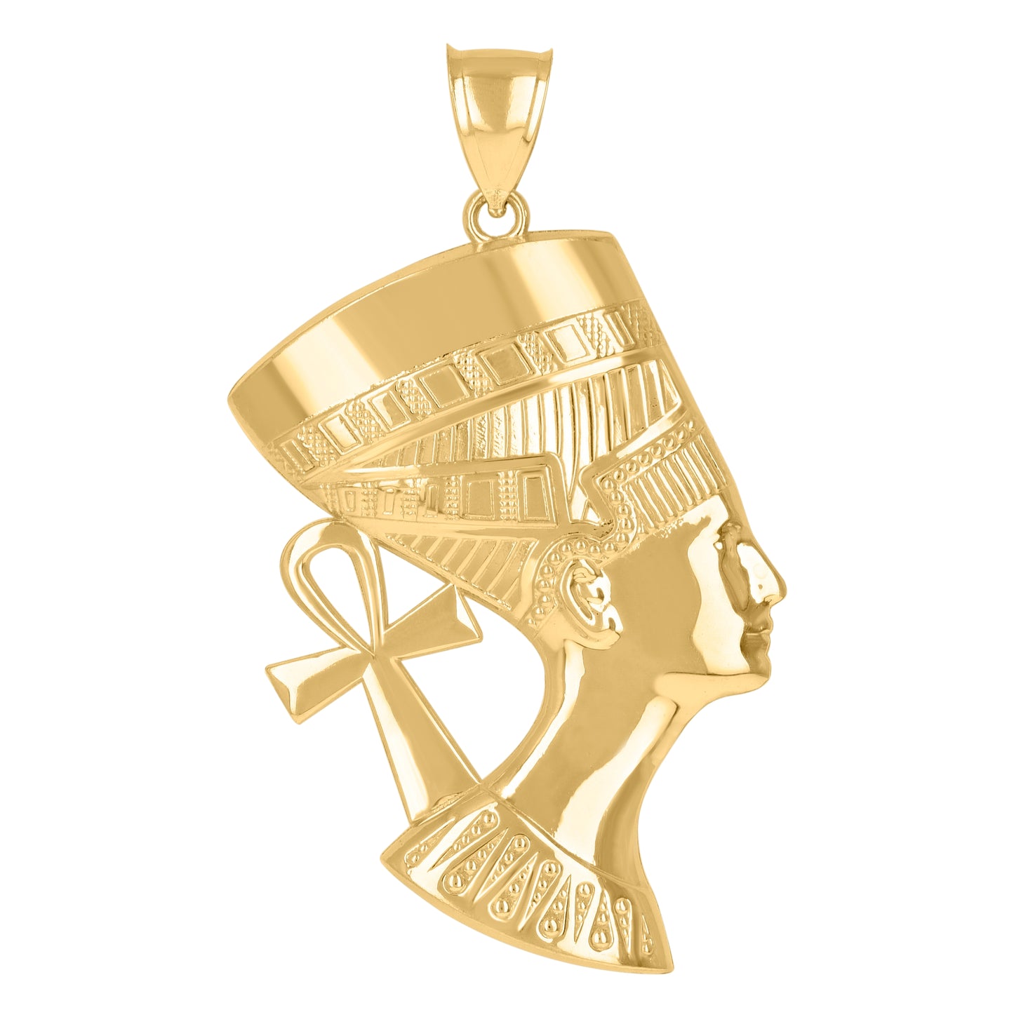10K Yellow Gold Mens Egyptian Nefertiti Ankh Charm Pendant
