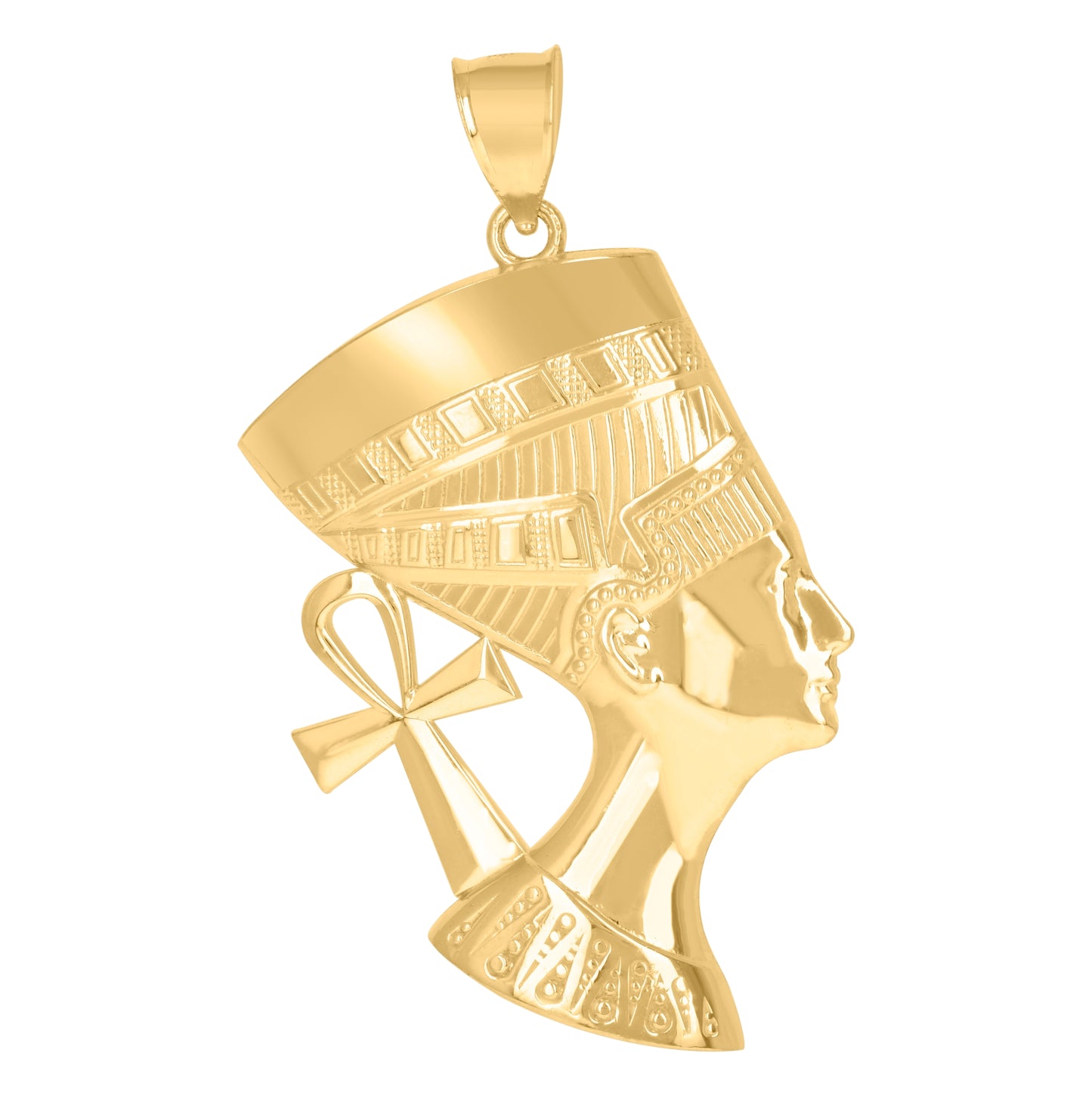 10K Yellow Gold Mens Egyptian Nefertiti Ankh Charm Pendant