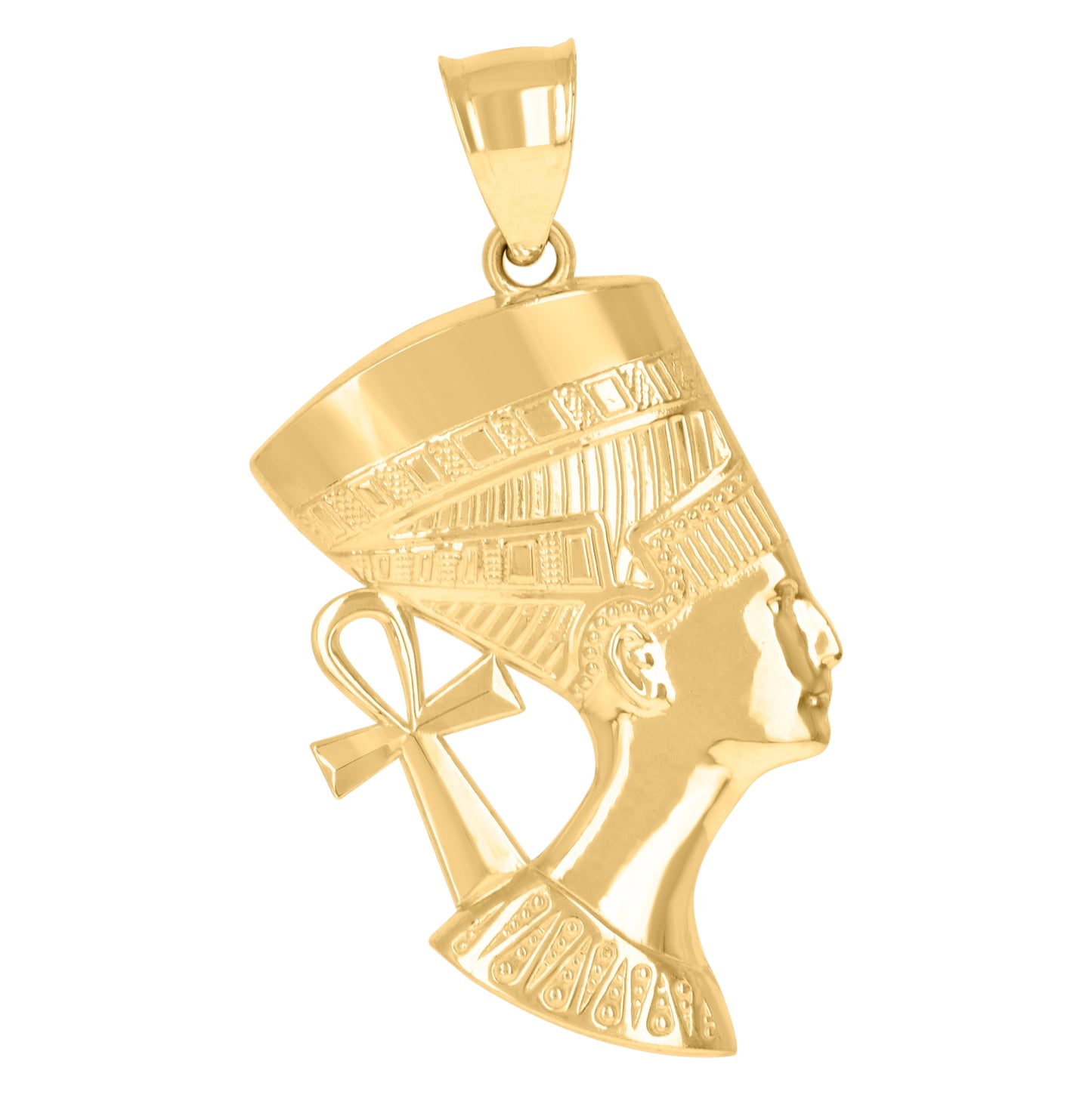 10K Yellow Gold Mens Egyptian Nefertiti Ankh Charm Pendant