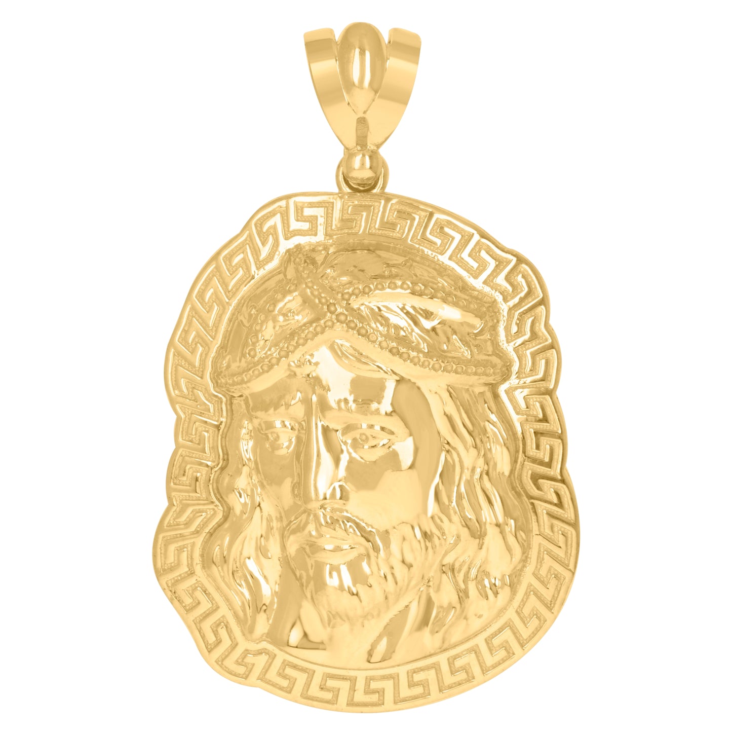 10K Yellow Gold Mens Jesus Religious Greek Key Border Charm Pendant