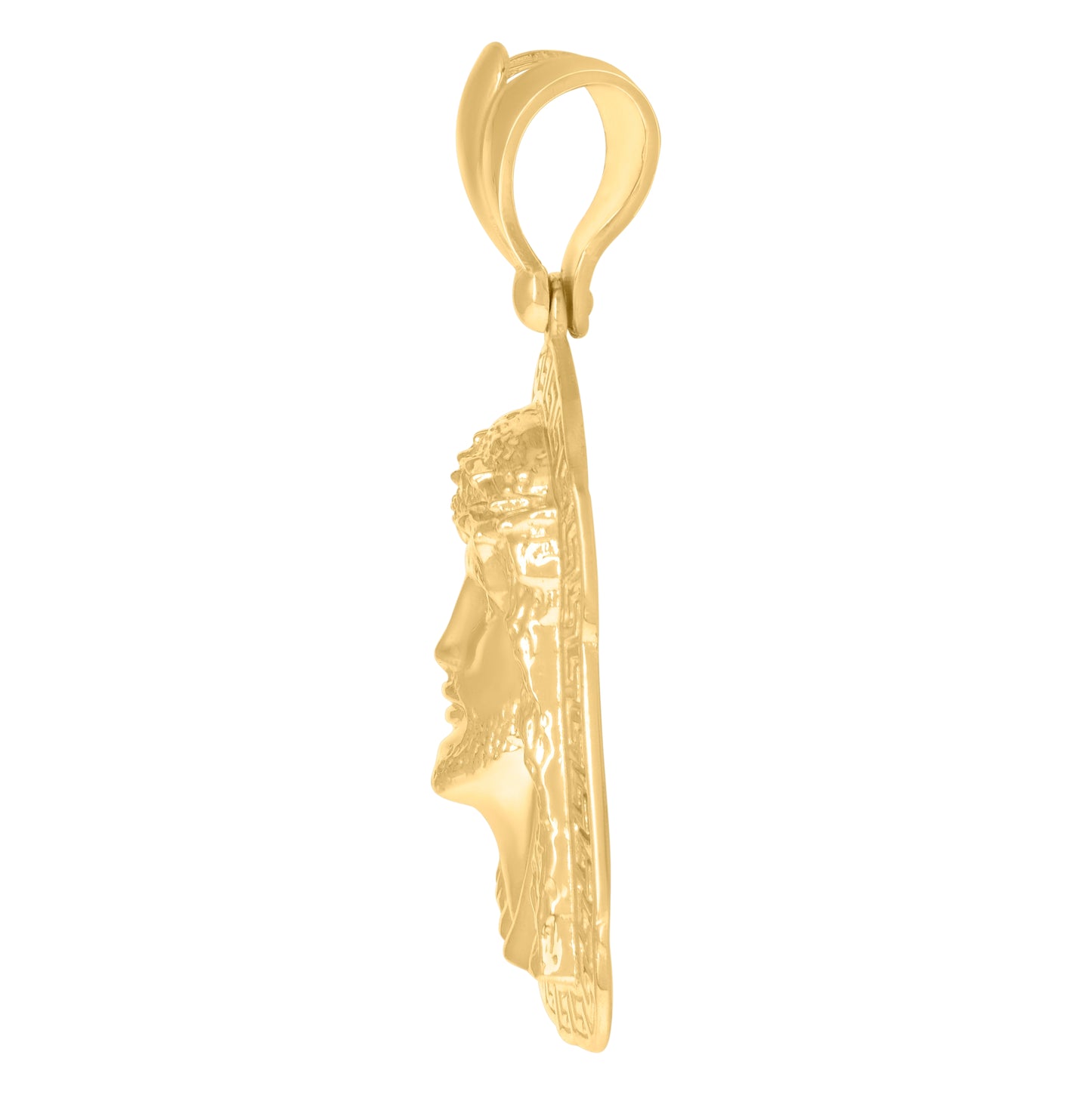 10K Yellow Gold Mens Greek Key Border Jesus Religious Charm Pendant