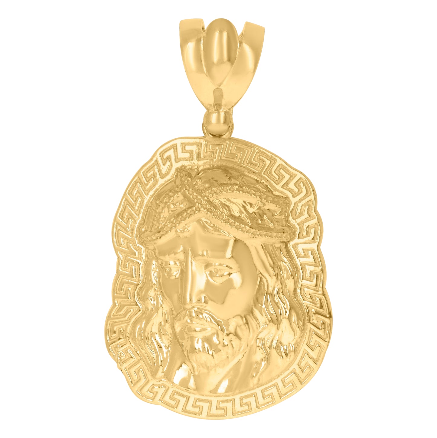 10K Yellow Gold Mens Jesus Religious Greek Key Border Charm Pendant
