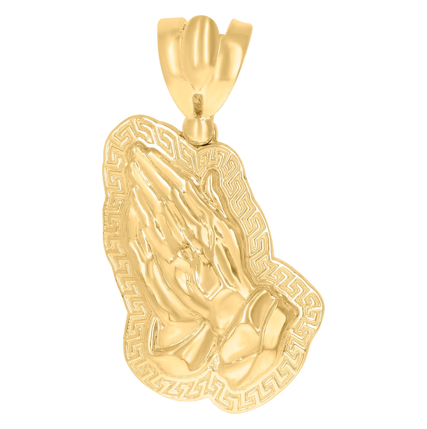 10K Yellow Gold Mens Praying Hands Religious Symbol Charm Pendant