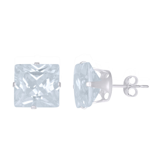 Sterling Silver Unisex Princess-cut Cubic-Zirconia Square Fashion Stud Earrings