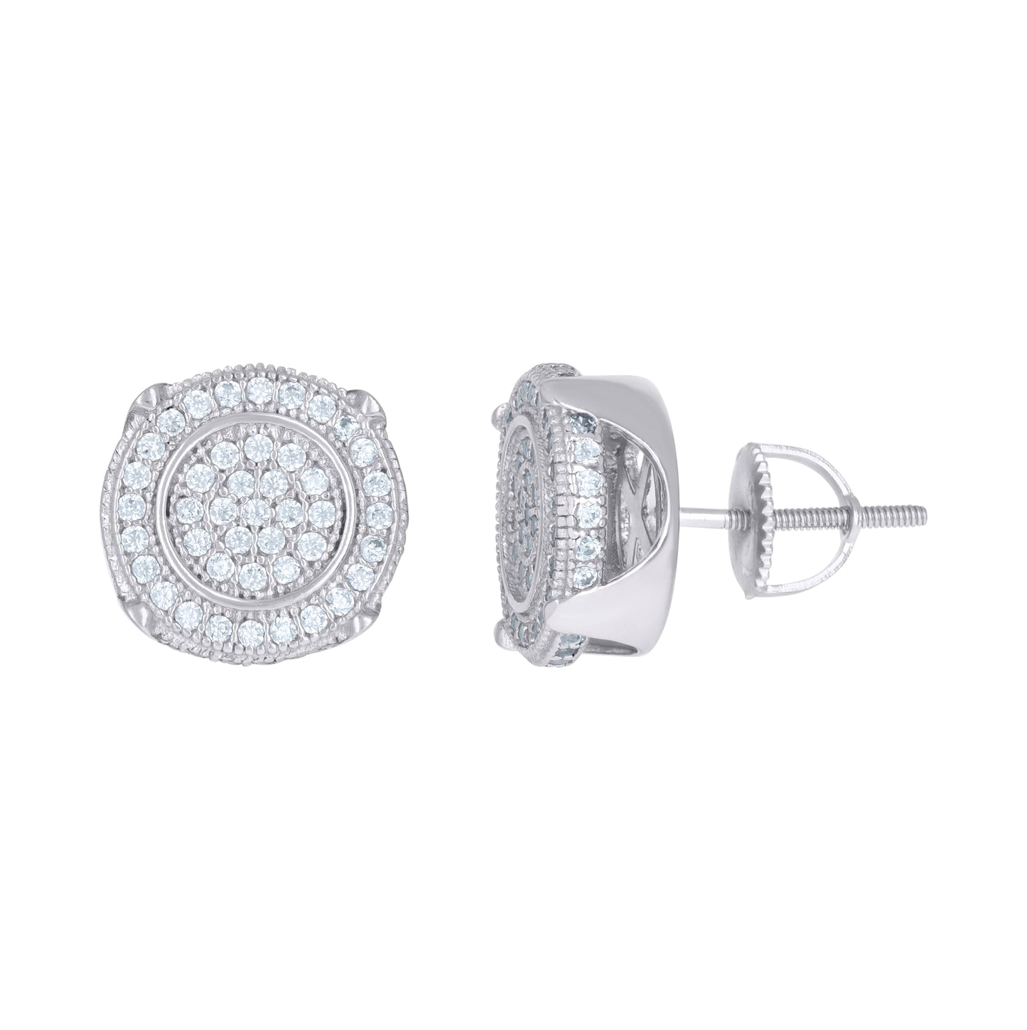 Sterling Silver Or Yellow-Tone Mens Cubic-Zirconia Round Fashion Stud Earrings
