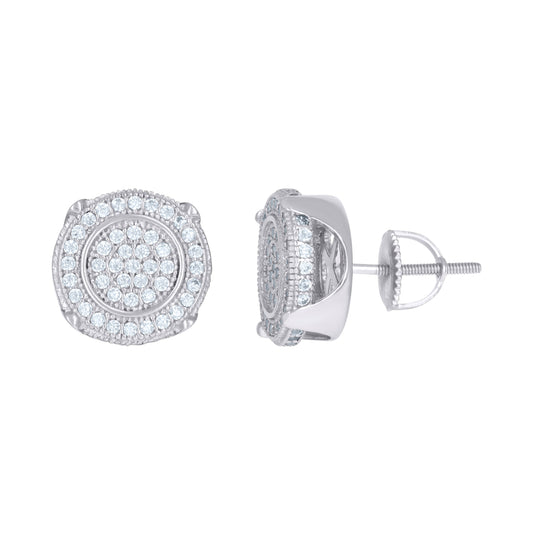 Sterling Silver Or Yellow-Tone Mens Cubic-Zirconia Round Fashion Stud Earrings
