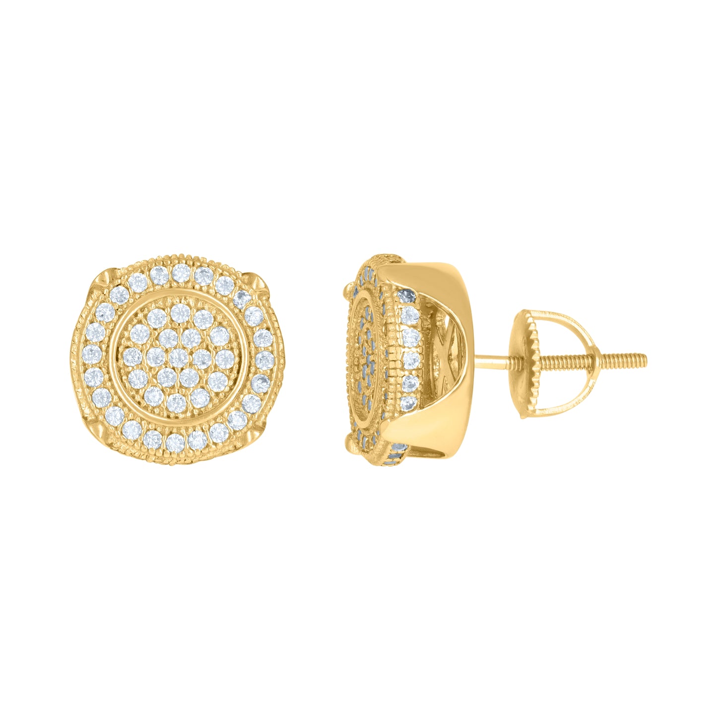 Sterling Silver Or Yellow-Tone Mens Cubic-Zirconia Round Fashion Stud Earrings
