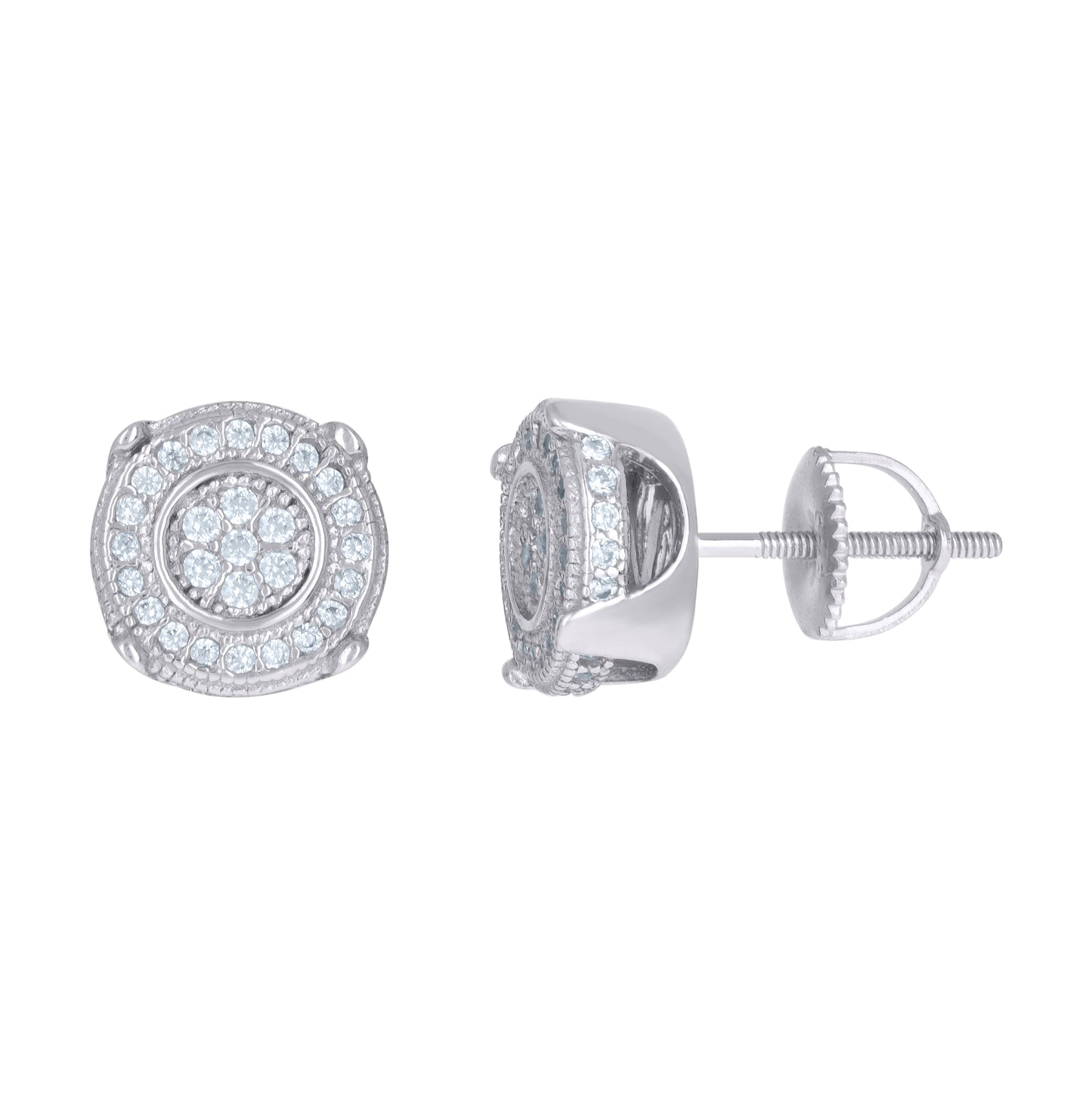 Sterling Silver Or Yellow-Tone Mens Cubic-Zirconia Round Fashion Stud Earrings